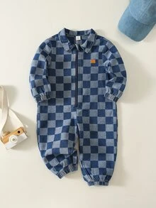 SHEIN 男嬰格紋牛仔連身褲 - 彩色 - 查看 1