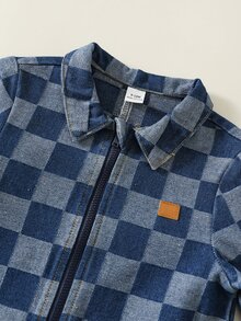 SHEIN 男嬰格紋牛仔連身褲 - 彩色 - 查看 4