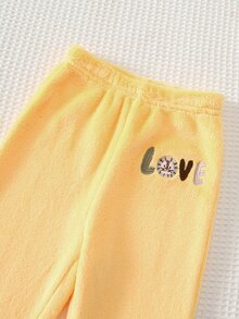 Cozy Pixies 男嬰卡通動物印花抓絨內裡加厚圓領長袖套頭運動衫與鬆緊腰長褲兩件套 - 黃色 - 查看 6