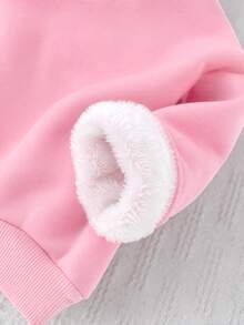 SHEIN Baby Girl Autumn/Winter Cute Thermal-Lined Solid Color Versatile Long Sleeve Sweatshirt - Pink - View 3