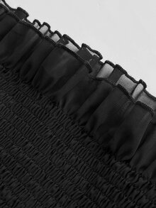 Whyspr Atasan Wanita Ukuran Besar Model Goth Halloween Lengan Lonceng Transparan dengan Bahu Tunggal dan Detail Kerut - Hitam - View 7