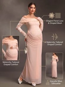 Cheriluna Maternity Maternity Mesh Lace Red Summer Maternity Photography Dress Photoshoot Maternity Maternity Elegant - Pink - View 9