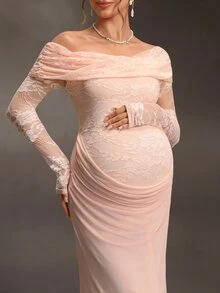 Cheriluna Maternity Maternity Mesh Lace Red Summer Maternity Photography Dress Photoshoot Maternity Maternity Elegant - Pink - View 7