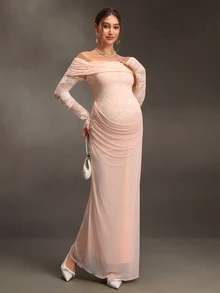 Cheriluna Maternity Maternity Mesh Lace Red Summer Maternity Photography Dress Photoshoot Maternity Maternity Elegant - Pink - View 5