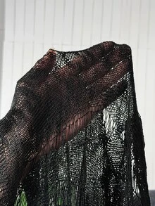 SHEIN EZwear Plus Size Fashion Sexy Grunge 90s Hollow Knit Sweater Halloween Concert Going Out Black Autumn Fall - Black - View 8