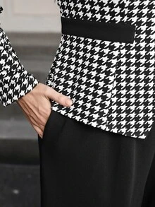 Chikora Ditambah Jaket Motif Houndstooth & Celana Panjang Lebar untuk Musim Gugur - Hitam dan Putih - View 9