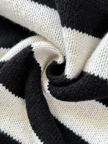 SHEIN Sweater Hamil Kasual Motif Garis-Garis Blok Warna, Musim Gugur/Dingin - Hitam - View 9