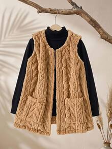 Rusticease Rompi Jaket Ukuran Besar Nyaman dan Serbaguna dengan Saku untuk Pemakaian Sehari-hari Guru Kantor Klub Warna Cokelat Musim Gugur Kasual Rapi Koboi Bisnis Barat - Coklat - View 4