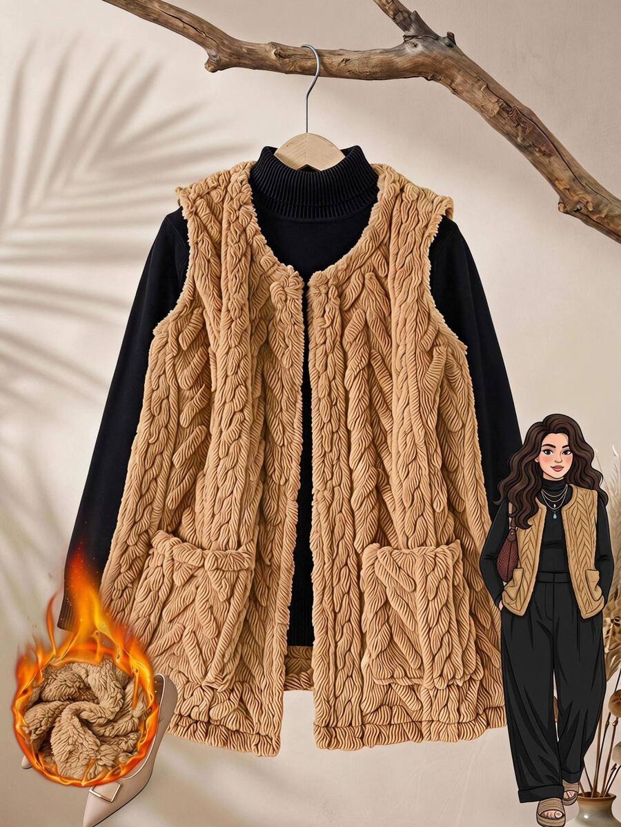 Rusticease Rompi Jaket Ukuran Besar Nyaman dan Serbaguna dengan Saku untuk Pemakaian Sehari-hari Guru Kantor Klub Warna Cokelat Musim Gugur Kasual Rapi Koboi Bisnis Barat - Coklat - View 1