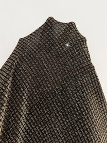 SHEIN Clasi 新款大尺碼女款時尚印花荷葉波浪下擺高彈力收腰顯瘦長洋裝，秋季百褶花卉洋裝 - 棕色 - 查看 7