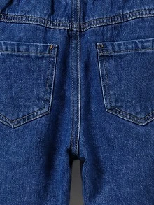SHEIN Vintaside Kids 男童牛仔長褲，四季新款，時尚休閒，藍色嬰兒洗水牛仔，彈性腰帶，破舊洗水工藝，錐形腿剪裁，冬季 - 深色水洗藍 - 查看 6
