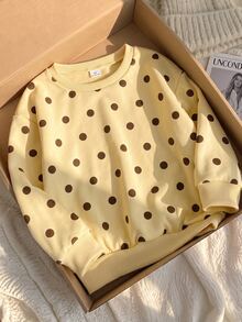 Elladie kids 女童休閒仙氣運動風黃色圓領長袖運動衫，可愛印花上衣，秋季/冬季上衣，7歲生日，返校，外出穿搭 - 黃色 - 查看 4