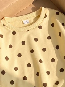 Elladie kids 女童休閒仙氣運動風黃色圓領長袖運動衫，可愛印花上衣，秋季/冬季上衣，7歲生日，返校，外出穿搭 - 黃色 - 查看 3