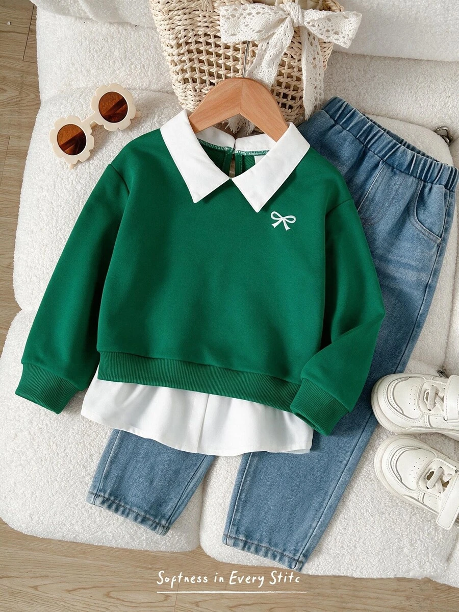 SHEIN Elladie kids 女童新款 2 合 1 翻領寬鬆版型衛衣襯衫 - 彩色 - 查看 1