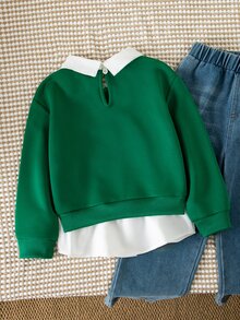 SHEIN Elladie kids 女童新款 2 合 1 翻領寬鬆版型衛衣襯衫 - 彩色 - 查看 2