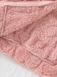SHEIN Elladie kids 女童可愛粉色毛茸茸心形圖案人造毛皮立領拉鍊抓絨外套，冬季保暖外套 - 粉色 - 查看 9