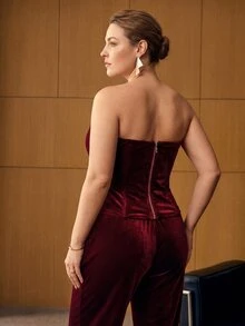 MOTF PREMIUM WOMEN'S PLUS SIZE VELVET FITTED TUBE TOP FALL - Burgundy - View 7