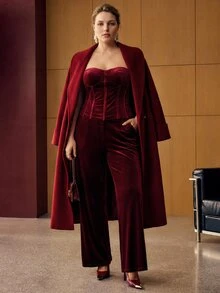 MOTF PREMIUM WOMEN'S PLUS SIZE VELVET FITTED TUBE TOP FALL - Burgundy - View 1