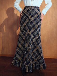 MOTF PREMIUM ROK PANJANG WANITA ELEGAN BERMOTIF KOTAK-KOTAK DENGAN HIASAN RUMBAI DI BAGIAN BAWAH - MultiWarna - View 5