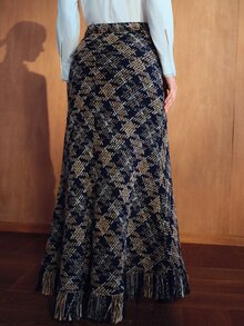 MOTF PREMIUM ROK PANJANG WANITA ELEGAN BERMOTIF KOTAK-KOTAK DENGAN HIASAN RUMBAI DI BAGIAN BAWAH - MultiWarna - View 4