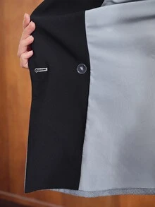MOTF PREMIUM Blazer wanita modis, elegan, berkancing ganda dengan motif blok warna, membuat pinggang terlihat lebih ramping, pakaian luar serbaguna untuk bepergian. - Grey - View 8