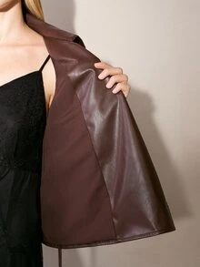 MOTF PREMIUM WOMEN'S LOOSE TIE CINCHED WAIST FAUX LEATHER TRENCH COAT , AUTUMN/WINTER - Brown - View 8