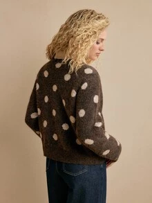 MOTF PREMIUM VINTAGE POLKA DOT WOMEN'S SLOUCHY KNIT SWEATER - Coffee Brown - View 3