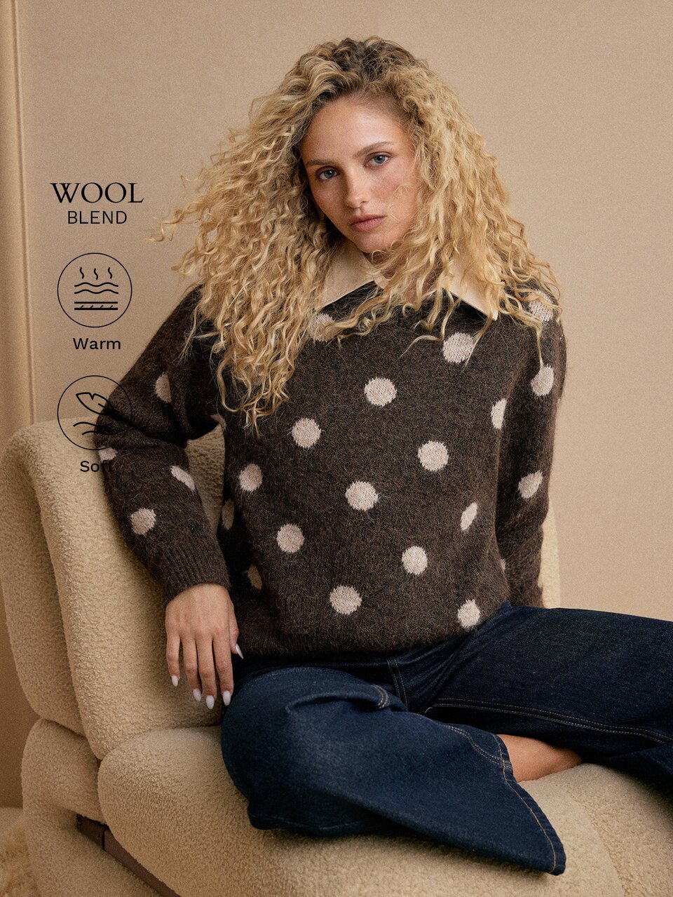 MOTF VINTAGE POLKA DOT WOMEN'S SLOUCHY KNIT SWEATER