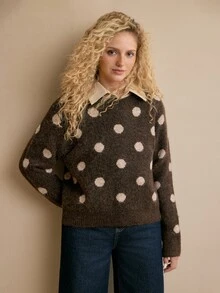MOTF PREMIUM VINTAGE POLKA DOT WOMEN'S SLOUCHY KNIT SWEATER - Coffee Brown - View 4