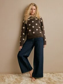 MOTF PREMIUM VINTAGE POLKA DOT WOMEN'S SLOUCHY KNIT SWEATER - Coffee Brown - View 5