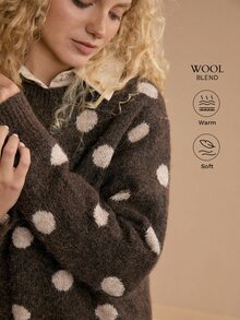 MOTF PREMIUM VINTAGE POLKA DOT WOMEN'S SLOUCHY KNIT SWEATER - Coffee Brown - View 1