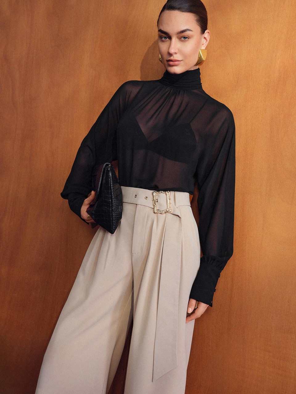 MOTF WOMEN'S SOLID COLOR BUCKLE BELT LOOSE WIDE LEG SUIT PANTS