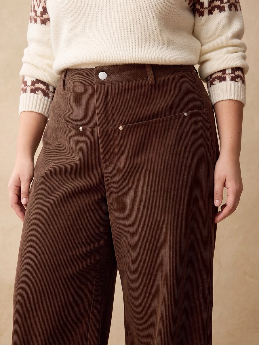 MOTF PREMIUM PLUS SIZE WOMEN'S CORDUROY WIDE LEG PANTS, AUTUMN/WINTER - Coffee Brown - View 1