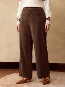 MOTF PREMIUM PLUS SIZE WOMEN'S CORDUROY WIDE LEG PANTS, AUTUMN/WINTER - Coffee Brown - View 5