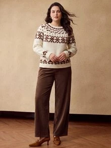 MOTF PREMIUM PLUS SIZE WOMEN'S CORDUROY WIDE LEG PANTS, AUTUMN/WINTER - Coffee Brown - View 8