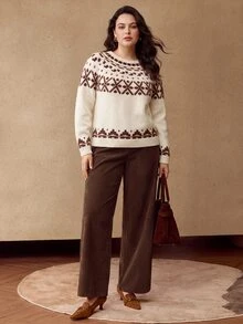 MOTF PREMIUM PLUS SIZE WOMEN'S CORDUROY WIDE LEG PANTS, AUTUMN/WINTER - Coffee Brown - View 7