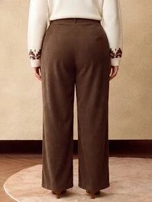 MOTF PREMIUM PLUS SIZE WOMEN'S CORDUROY WIDE LEG PANTS, AUTUMN/WINTER - Coffee Brown - View 6