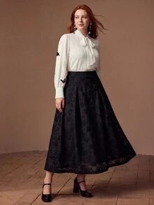 MOTF PREMIUM PLUS SIZE WOMEN'S FOLD PLEATED EMBROIDERED SKIRT - Black - View 7