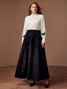 MOTF PREMIUM PLUS SIZE WOMEN'S FOLD PLEATED EMBROIDERED SKIRT - Black - View 5
