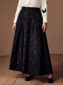 MOTF PREMIUM PLUS SIZE WOMEN'S FOLD PLEATED EMBROIDERED SKIRT - Black - View 4