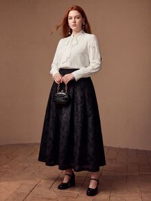 MOTF PREMIUM PLUS SIZE WOMEN'S FOLD PLEATED EMBROIDERED SKIRT - Black - View 3