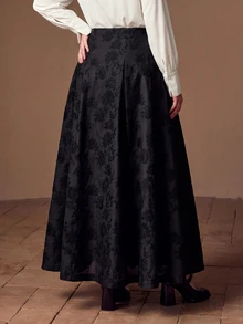 MOTF PREMIUM PLUS SIZE WOMEN'S FOLD PLEATED EMBROIDERED SKIRT - Black - View 6