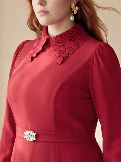 MOTF PREMIUM PLUS SIZE WOMEN'S ELEGANT LACE PATCHWORK AUTUMN/WINTER DRESS