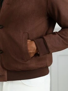 HUEFORM Men's Old Money Brown Cropped Suede Jacket,The Ribbed Hem Design Is More Stylish,Suitable For Stylish Outfit Needs For Men - Brown - View 5