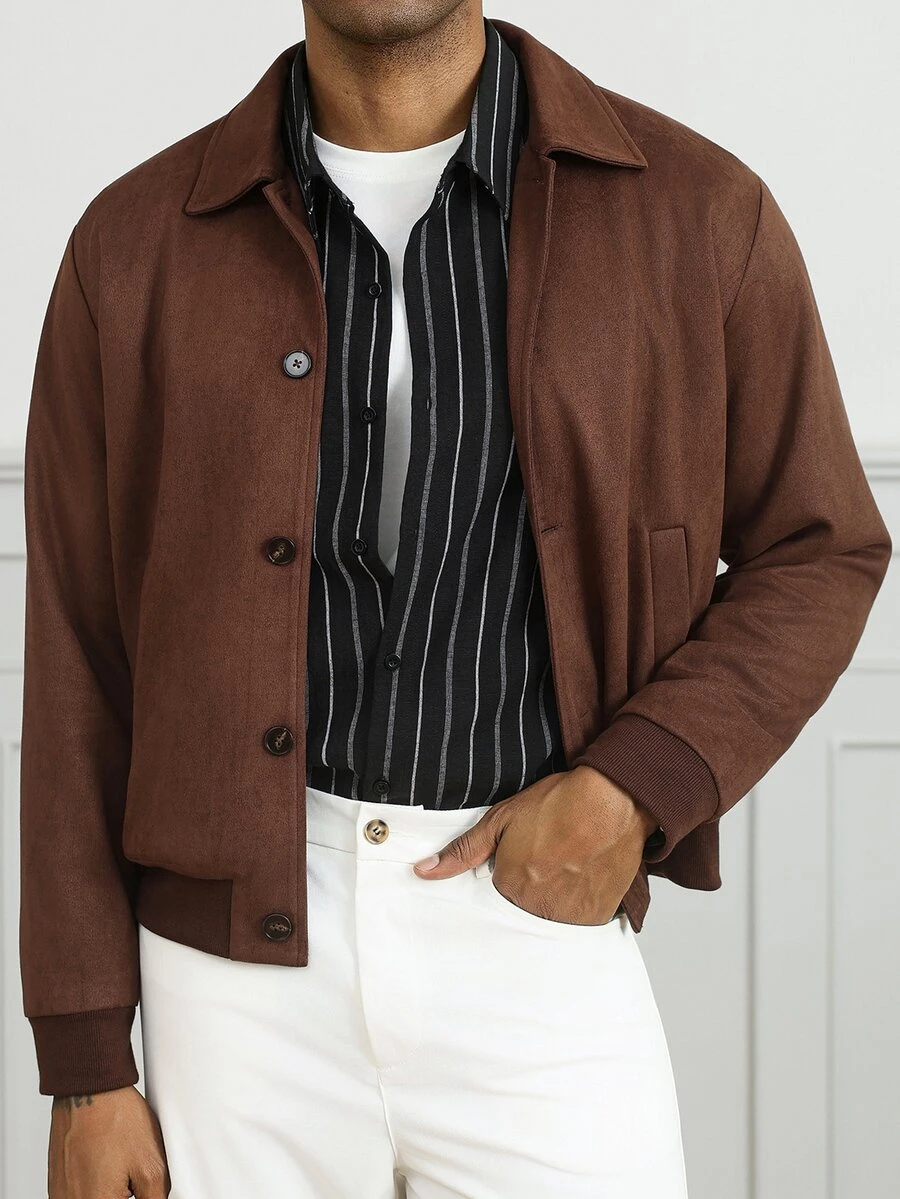 HUEFORM Men's Old Money Brown Cropped Suede Jacket,The Ribbed Hem Design Is More Stylish,Suitable For Stylish Outfit Needs For Men - Brown - View 1