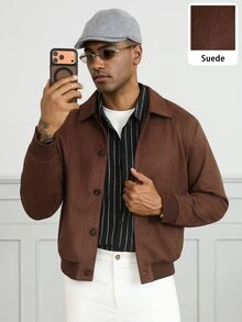 HUEFORM Men's Old Money Brown Cropped Suede Jacket,The Ribbed Hem Design Is More Stylish,Suitable For Stylish Outfit Needs For Men - Brown - View 7