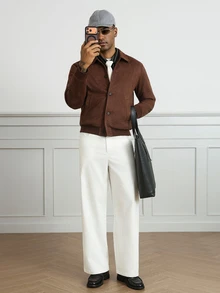HUEFORM Men's Old Money Brown Cropped Suede Jacket,The Ribbed Hem Design Is More Stylish,Suitable For Stylish Outfit Needs For Men - Brown - View 3