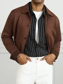 HUEFORM Men's Old Money Brown Cropped Suede Jacket,The Ribbed Hem Design Is More Stylish,Suitable For Stylish Outfit Needs For Men - Brown - View 4
