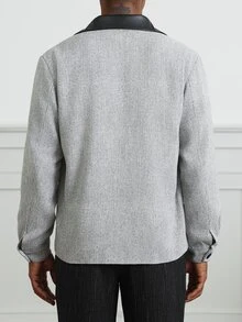 HUEFORM Men's Colorblock Striped Long Sleeve Single-Breasted Overcoat - Grey - View 2