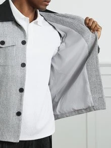 HUEFORM Men's Colorblock Striped Long Sleeve Single-Breasted Overcoat - Grey - View 4